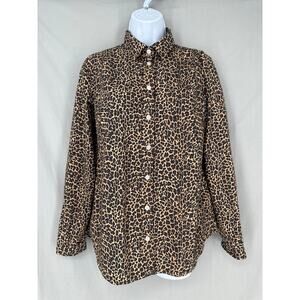 J Crew Top Womens Small Brown Animal Print Cheetah Leopard Button Shirt Cotton